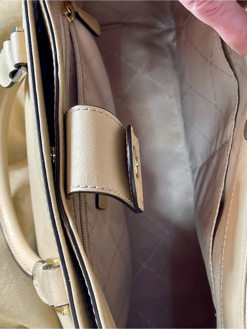 Michael Kors Beige Saffiano Leather Satchel with MK Charm